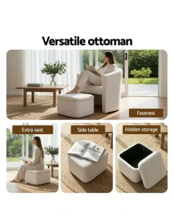 Artiss Ottoman Lounge Footrest Storage Boucle Armchair Accent Chair in White