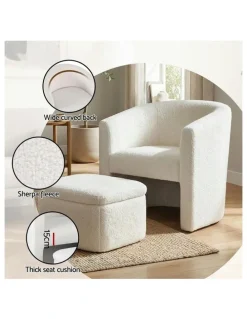 Artiss Ottoman Lounge Footrest Storage Boucle Armchair Accent Chair in White
