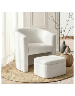 Artiss Ottoman Lounge Footrest Storage Boucle Armchair Accent Chair in White