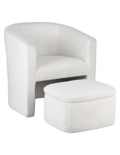 Artiss Ottoman Lounge Footrest Storage Boucle Armchair Accent Chair in White