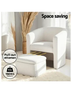 Artiss Ottoman Lounge Footrest Storage Boucle Armchair Accent Chair in White