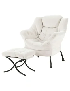 Artiss Ottoman Lounge Footrest Armchair in Velvet White