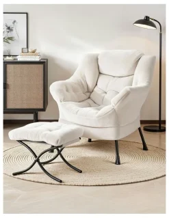 Artiss Ottoman Lounge Footrest Armchair in Velvet White