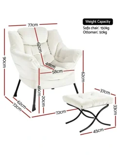 Artiss Ottoman Lounge Footrest Armchair in Velvet White