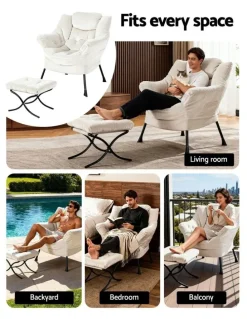Artiss Ottoman Lounge Footrest Armchair in Velvet White