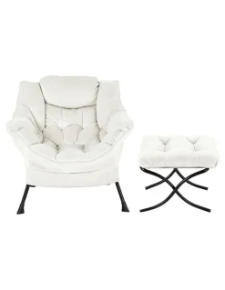 Artiss Ottoman Lounge Footrest Armchair in Velvet White