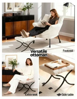 Artiss Ottoman Lounge Footrest Armchair in Velvet White