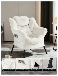 Artiss Ottoman Lounge Footrest Armchair in Velvet White