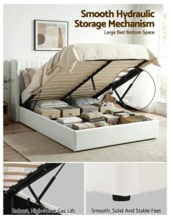Artiss Queen Bed Frame With Gaslift Storage in White