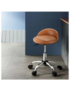 Artiss Salon Stool Swivel Backrest Chairs in Brown
