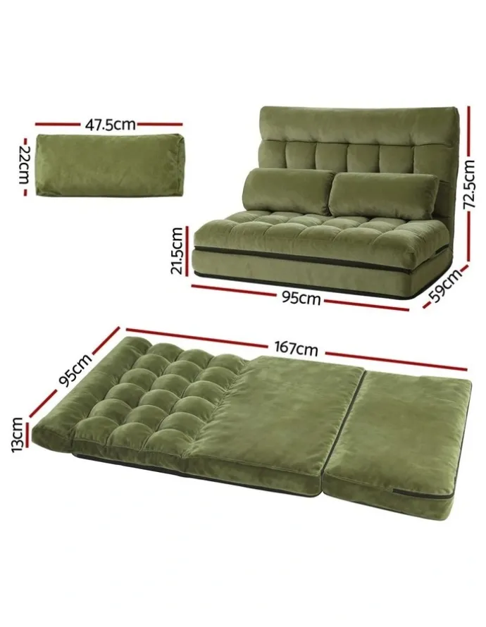 Artiss 2 Seater Lounge Sofa Bed in Green Fabric