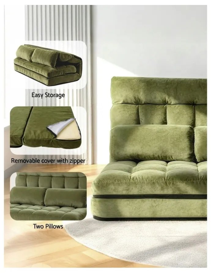 Artiss 2 Seater Lounge Sofa Bed in Green Fabric