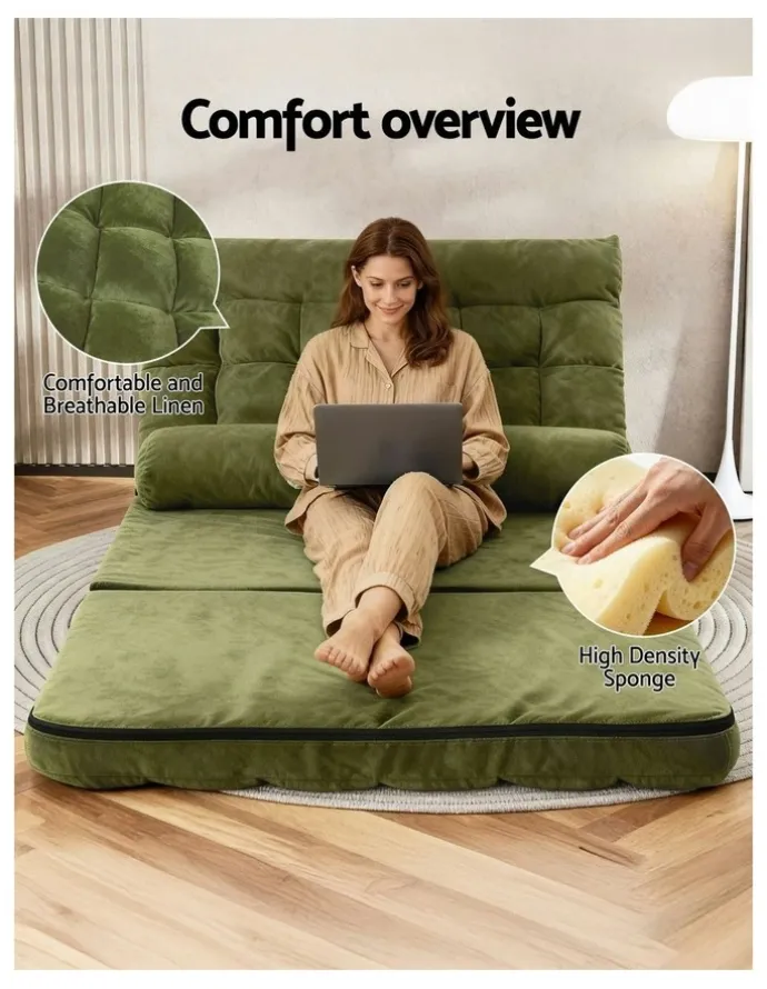 Artiss 2 Seater Lounge Sofa Bed in Green Fabric