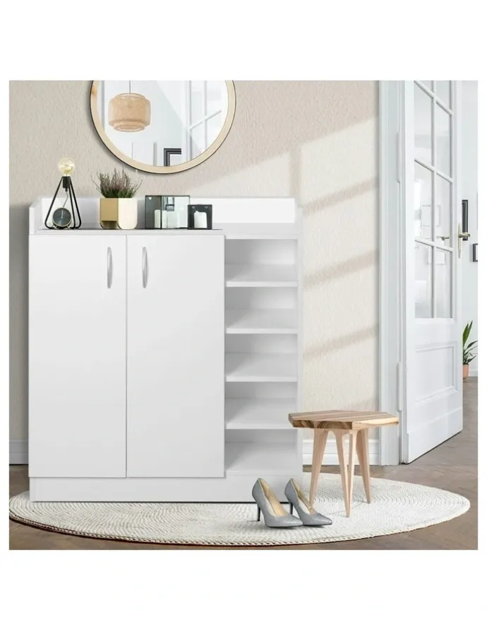 Artiss Shoe Rack Cabinet 21 Pairs Adjustable Shelves in White Clair