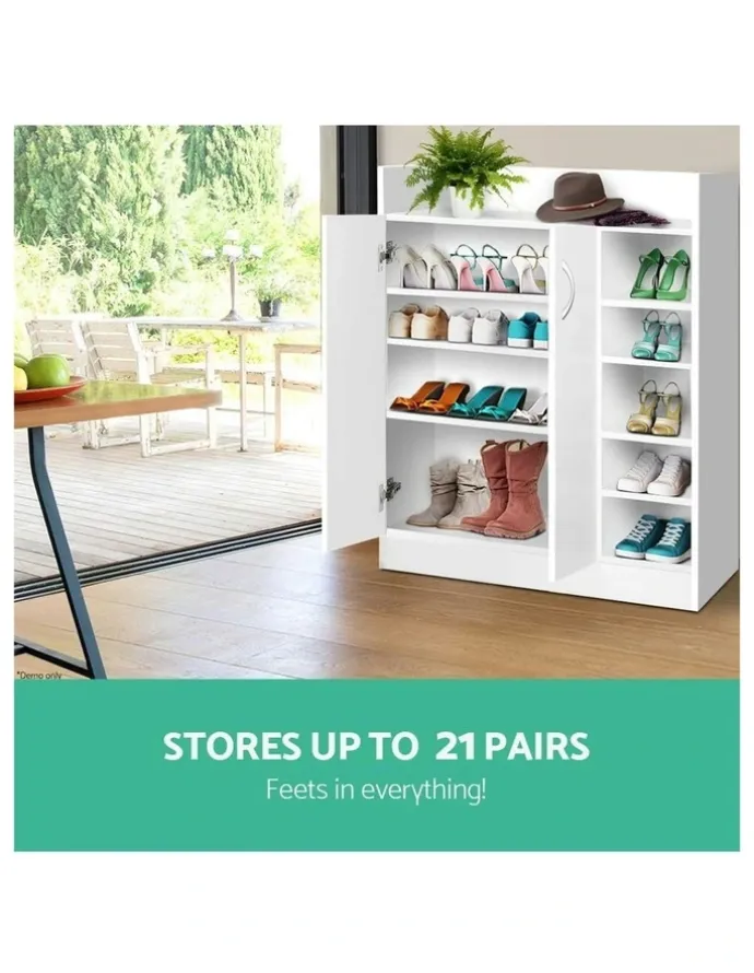 Artiss Shoe Rack Cabinet 21 Pairs Adjustable Shelves in White Clair