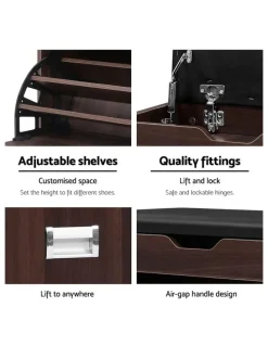 Artiss Shoe Rack Cabinet 3-tier 15 Pairs Walnut