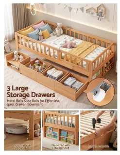 Artiss Single Bed Frame with 3 Storage Drawer in Beige