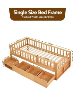 Artiss Single Bed Frame with 3 Storage Drawer in Beige