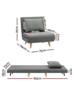 Artiss Sofa Bed Convertible Couch Recliner Lounge Chair Linen in Grey