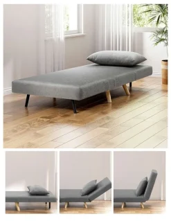 Artiss Sofa Bed Convertible Couch Recliner Lounge Chair Linen in Grey
