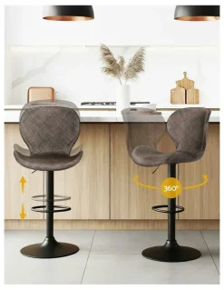 Artiss Swivel Gas Lift Counter Chair Wing PE Rattan Bar Stools Set Of 2 in Brown