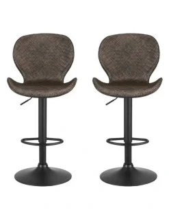 Artiss Swivel Gas Lift Counter Chair Wing PE Rattan Bar Stools Set Of 2 in Brown