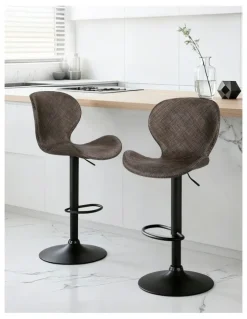 Artiss Swivel Gas Lift Counter Chair Wing PE Rattan Bar Stools Set Of 2 in Brown