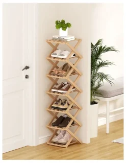 Artiss 7 Tier Bamboo Foldable Shoe Rack in Beige