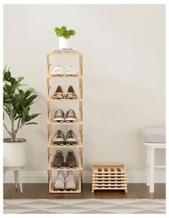 Artiss 7 Tier Bamboo Foldable Shoe Rack in Beige