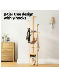 Artiss Tree Shelf Clothes Rack 165CM Bamboo
