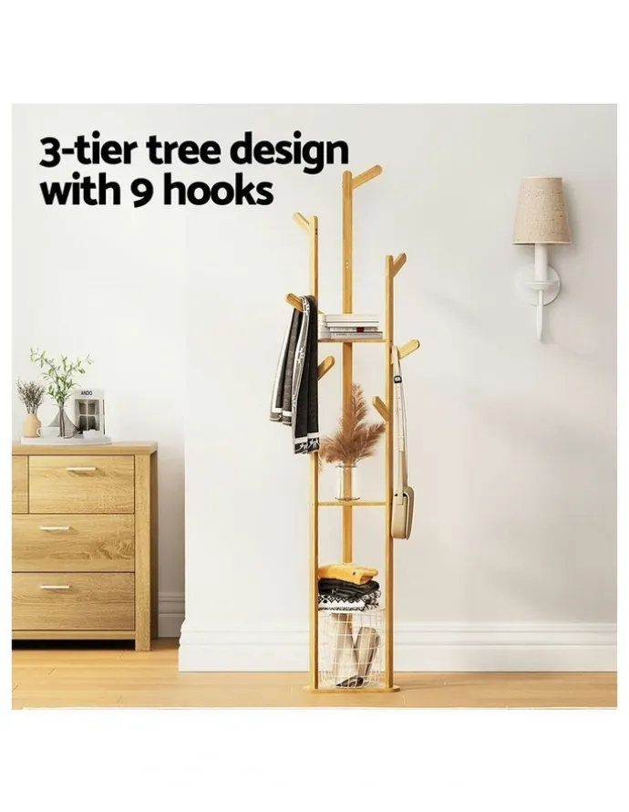 Artiss Tree Shelf Clothes Rack 165CM Bamboo