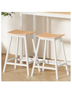 Artiss Wooden Bar Stools x2 in White/Brown