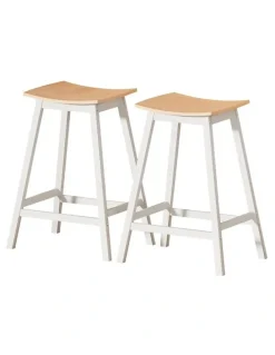 Artiss Wooden Bar Stools x2 in White/Brown