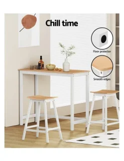 Artiss Wooden Bar Stools x2 in White/Brown