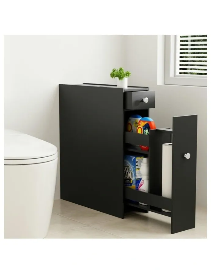 Artiss Wooden Bathroom Storage Cabinet in Black