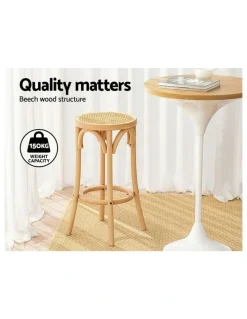Artiss Wooden Rattan Seat Bar Stool in Pine