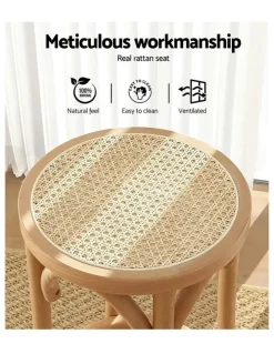 Artiss Wooden Rattan Seat Bar Stool in Pine