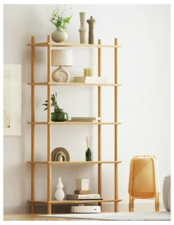 Artiss Wooden Storage Bookshelf 5 Tiers Bookcase Display Shelves Stand Rack in Pine