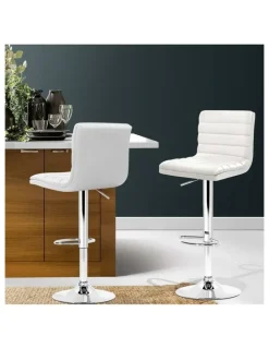 Artiss 2x Leather Bar Stools Swivel Kitchen Chairs Gas Lift in White