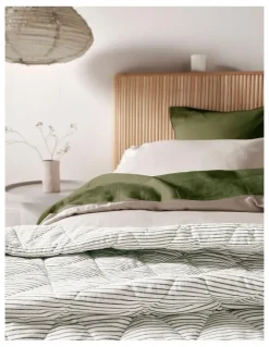 Aura Home Chambray Mini Stripe Coverlet in Khaki