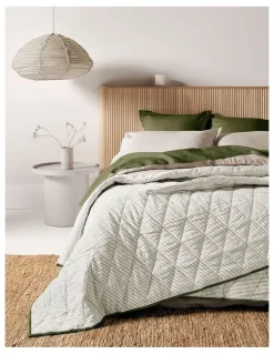 Aura Home Chambray Mini Stripe Coverlet in Khaki
