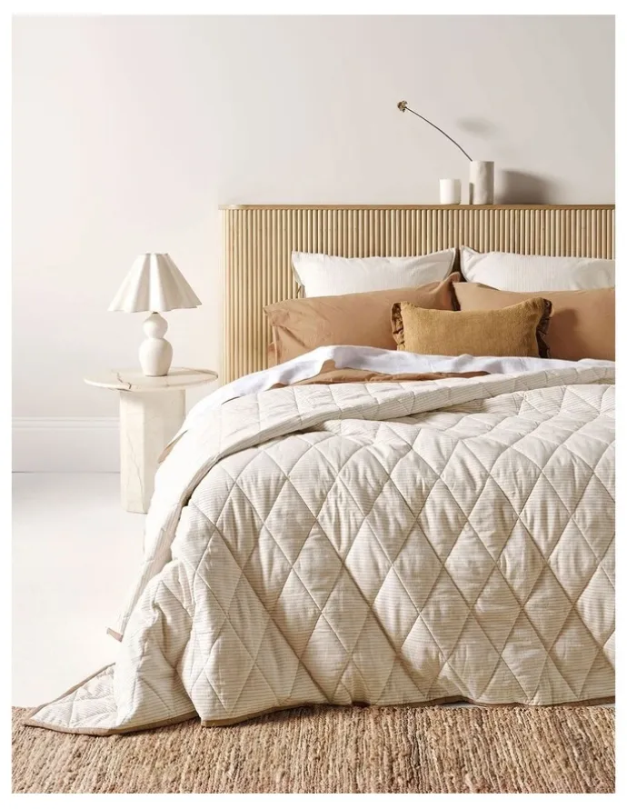 Aura Home Chambray Mini Stripe Coverlet in Natural