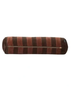 Aura Home Luxury Velvet Striped Bolster Cushion in Chocolate/Clove