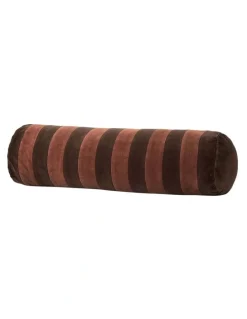 Aura Home Luxury Velvet Striped Bolster Cushion in Chocolate/Clove