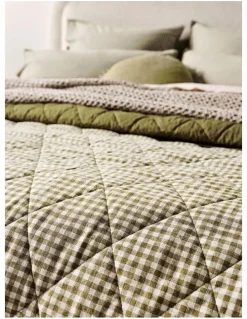 Aura Home Mini Gingham Coverlet in Olive