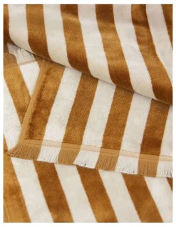 Aura Home Palma Stripe Australian Cotton Beach Towel in Bronze/Sand