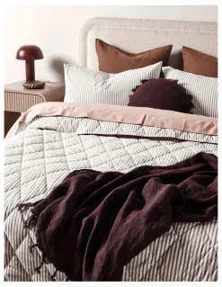 Aura Home Ticking Stripe Coverlet in Chocolate
