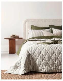 Aura Home Ticking Stripe Coverlet in Olive