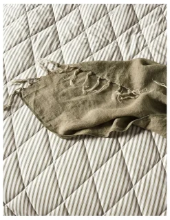 Aura Home Ticking Stripe Coverlet in Olive