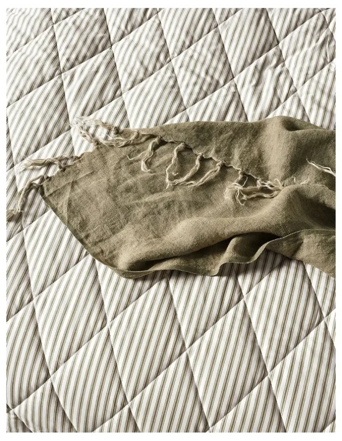 Aura Home Ticking Stripe Coverlet in Olive